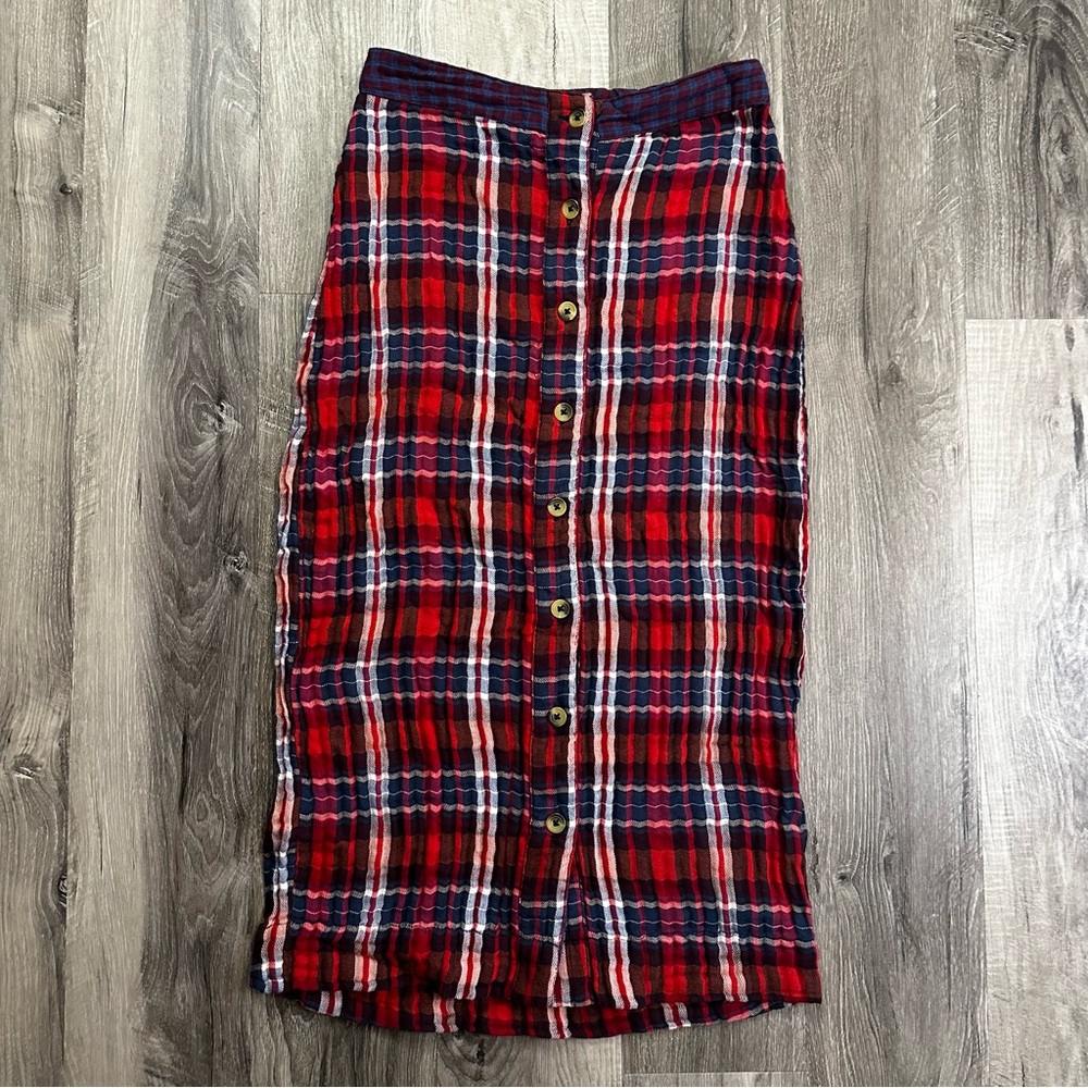 Urban Outfitters Joe Plaid Midi Skirt Size Small Red Classic Academia Preppy